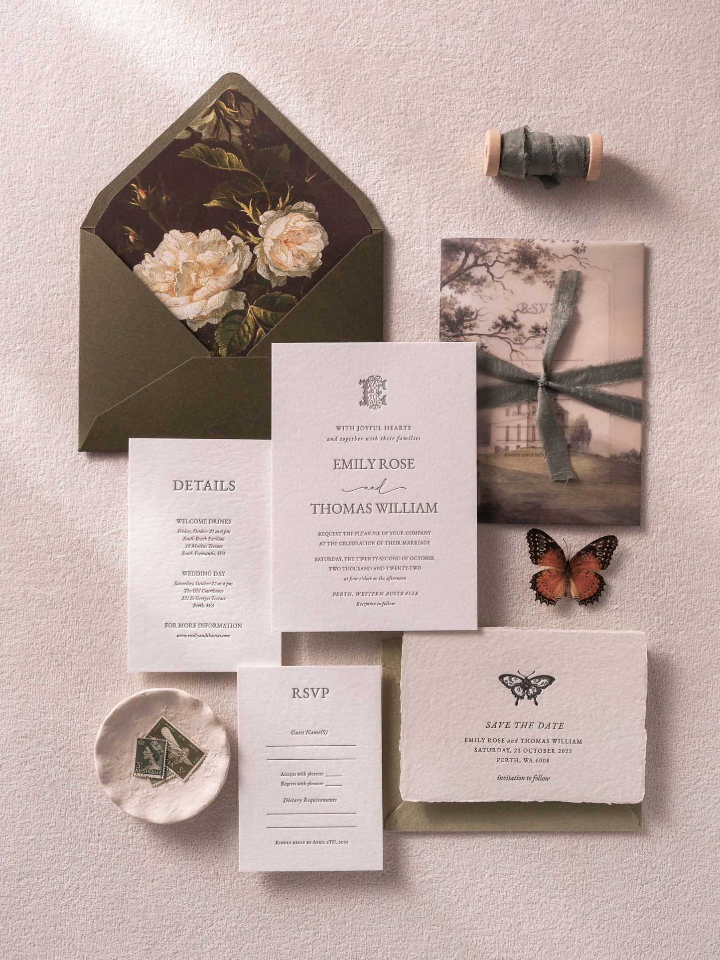 Psyche’s Promise Floral Wedding Invitation