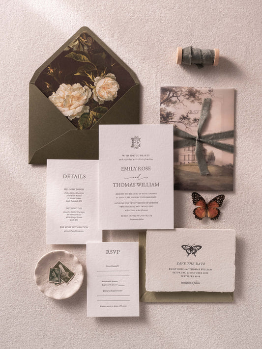 Psyche’s Promise Floral Wedding Invitation