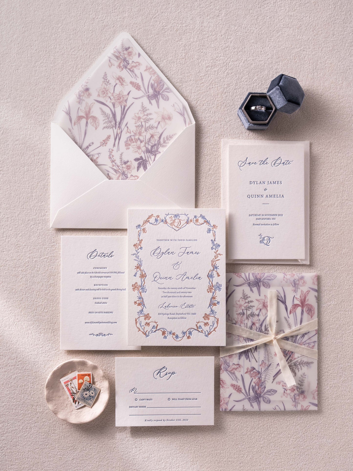 Persephone's Spring Floral Wedding Invitation