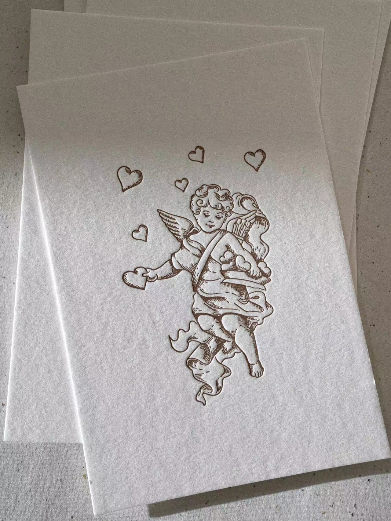 Charming Handcrafted Romantic Card – Cupid & Hearts