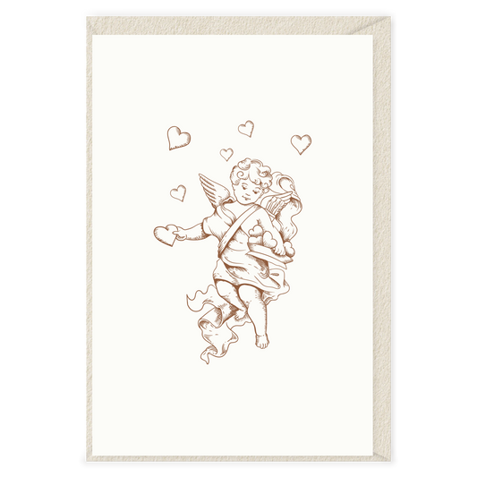 Charming Handcrafted Romantic Card – Cupid & Hearts