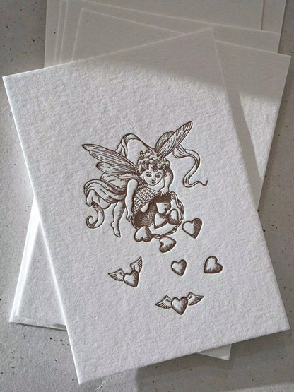 Charming Handcrafted Romantic Card – Cherub & Hearts