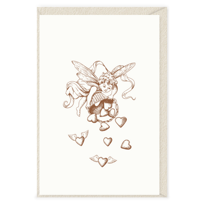 Charming Handcrafted Romantic Card – Cherub & Hearts